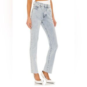 Superdown Women's High Waist Straight Leg Jeans Raw Hem Light Wash Size 29